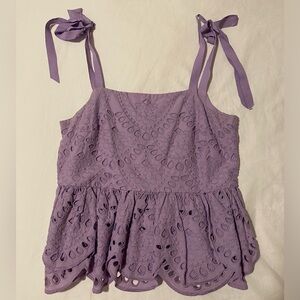 J.Crew Lace Tie Strap Tank 100% Cotton - Lavender - Size 4